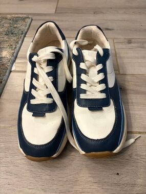 Women's Navy and Cream Leather Casual Sneakers